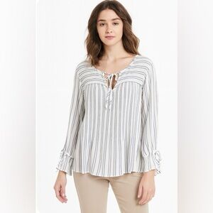 ROSE + OLIVE Poly Chiffon Semi Sheer Long Sleeve Micro Pleat Blouse Tie Front XL